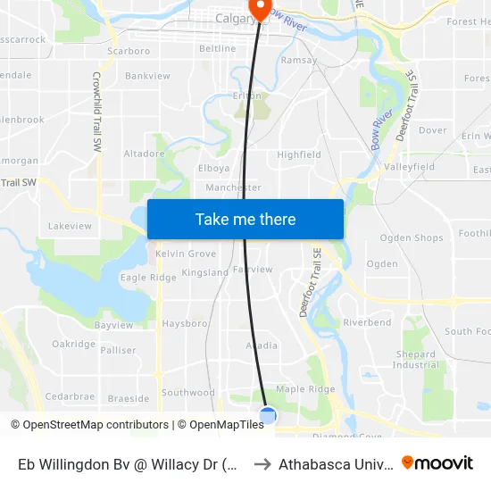 Eb Willingdon Bv @  Willacy Dr (W. Leg) SE to Athabasca University map