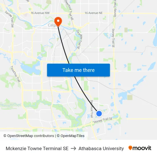 Mckenzie Towne Terminal SE to Athabasca University map