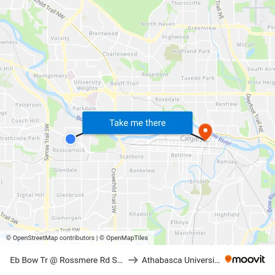 Eb Bow Tr @ Rossmere Rd SW to Athabasca University map