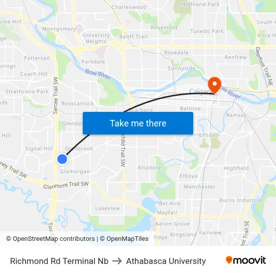 Richmond Rd Terminal Nb to Athabasca University map