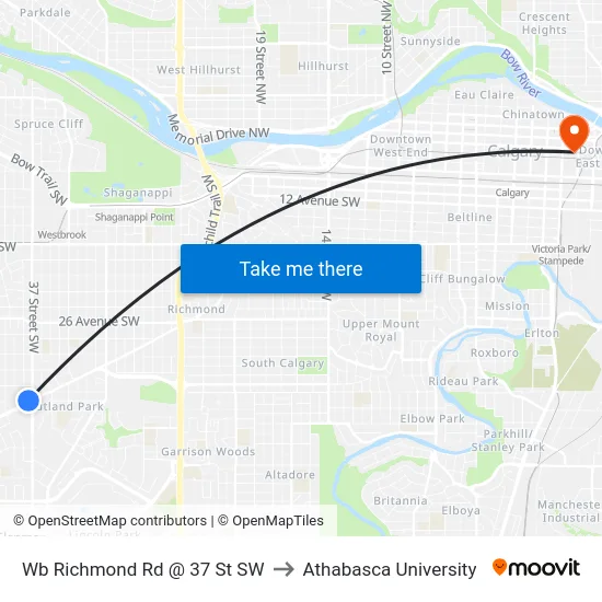 Wb Richmond Rd @ 37 St SW to Athabasca University map