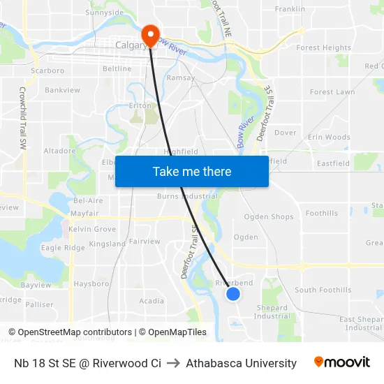 Nb 18 St SE @ Riverwood Ci to Athabasca University map