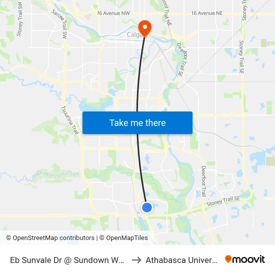Eb Sunvale Dr @ Sundown Wy SE to Athabasca University map