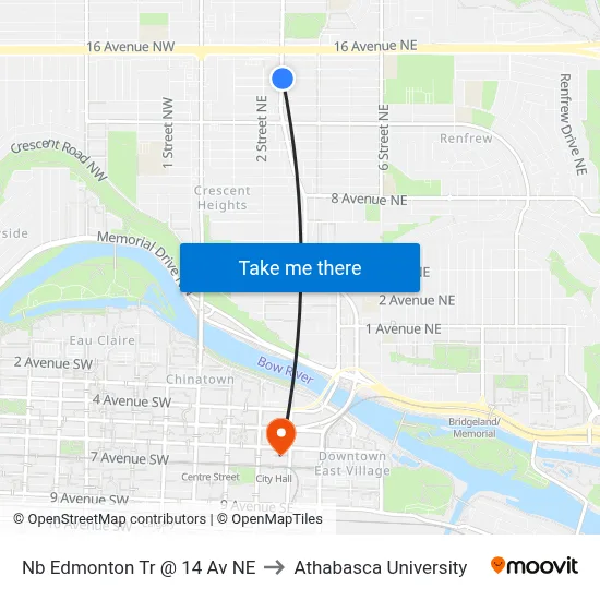 Nb Edmonton Tr @ 14 Av NE to Athabasca University map