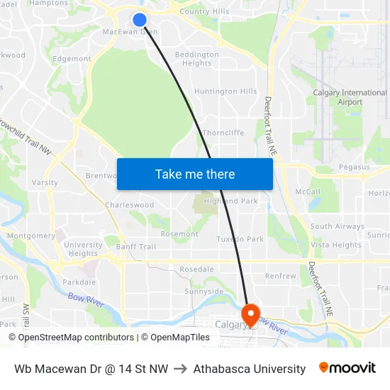 Wb Macewan Dr @ 14 St NW to Athabasca University map