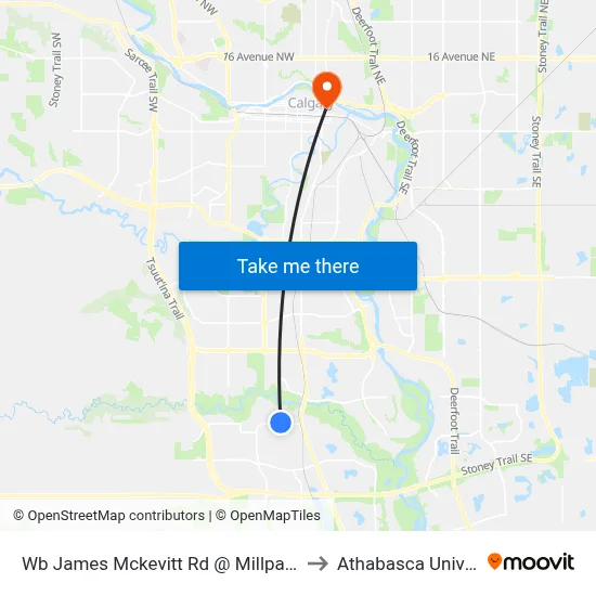 Wb James Mckevitt Rd @ Millpark Rd SW to Athabasca University map