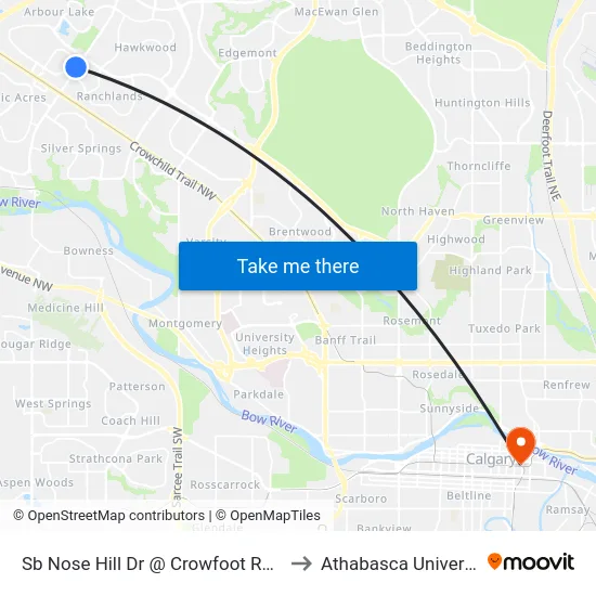 Sb Nose Hill Dr @ Crowfoot Rd NW to Athabasca University map