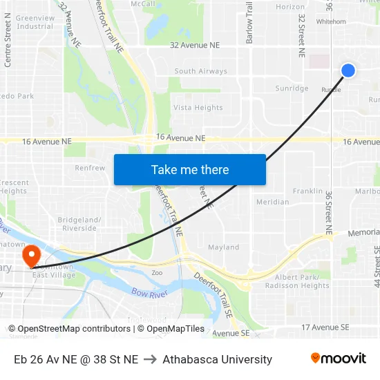 Eb 26 Av NE @ 38 St NE to Athabasca University map