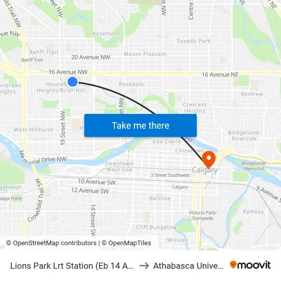 Lions Park Lrt Station (Eb 14 Av Nw) to Athabasca University map