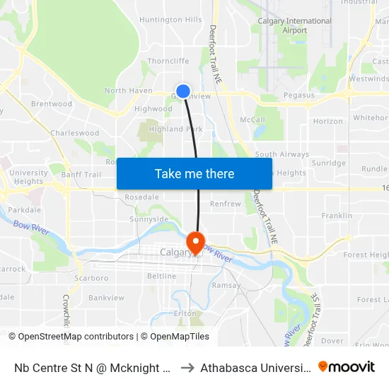 Nb Centre St N @ Mcknight Bv to Athabasca University map