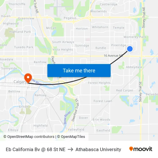 Eb California Bv @ 68 St NE to Athabasca University map