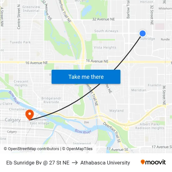 Eb Sunridge Bv @ 27 St NE to Athabasca University map