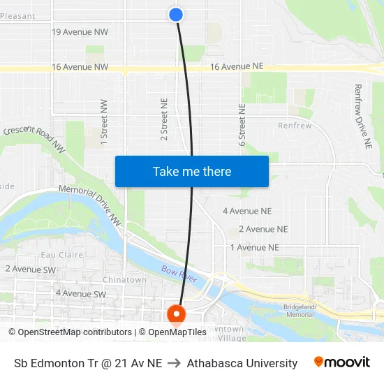 Sb Edmonton Tr @ 21 Av NE to Athabasca University map