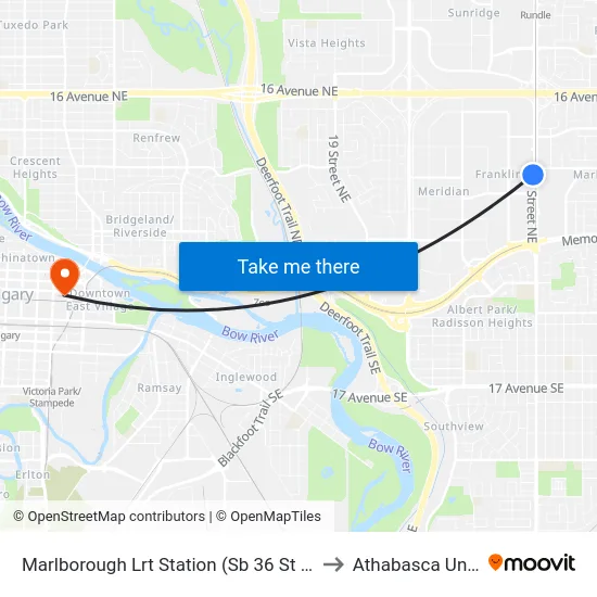 Marlborough Lrt Station (Sb 36 St NE @ 8 Av Ne) to Athabasca University map