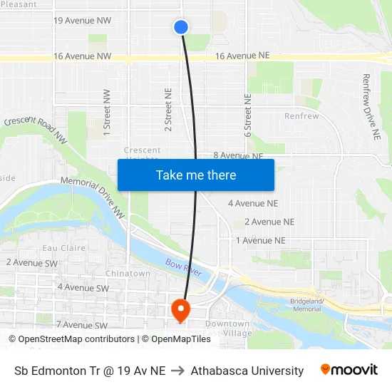 Sb Edmonton Tr @ 19 Av NE to Athabasca University map