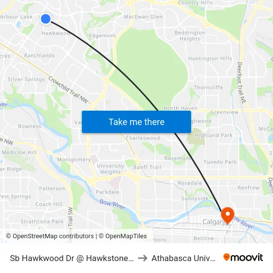 Sb Hawkwood Dr @ Hawkstone Dr NW to Athabasca University map