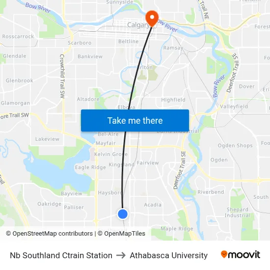 Nb Southland Ctrain Station to Athabasca University map