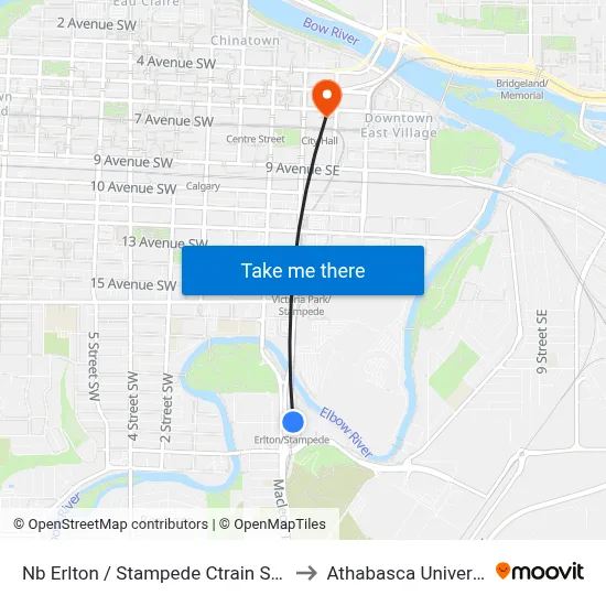 Nb Erlton / Stampede Ctrain Staion to Athabasca University map