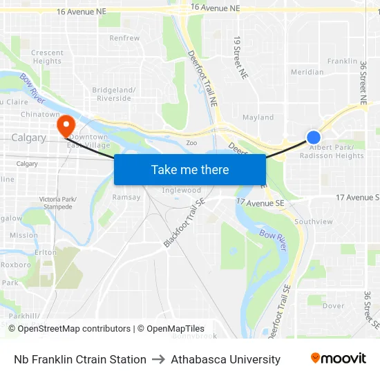 Nb Franklin Ctrain Station to Athabasca University map