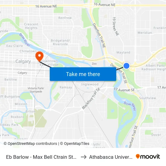 Eb Barlow - Max Bell Ctrain Station to Athabasca University map