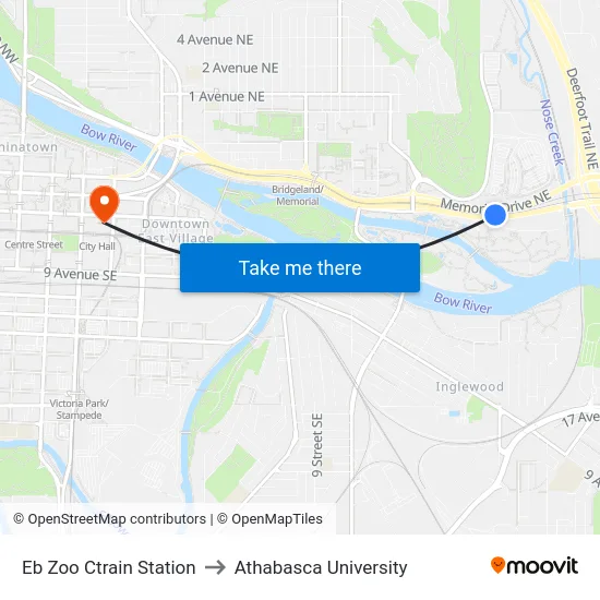 Eb Zoo Ctrain Station to Athabasca University map