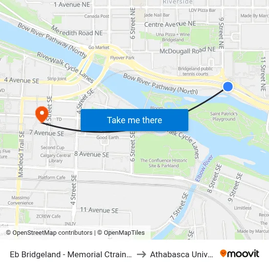 Eb Bridgeland - Memorial Ctrain Station to Athabasca University map