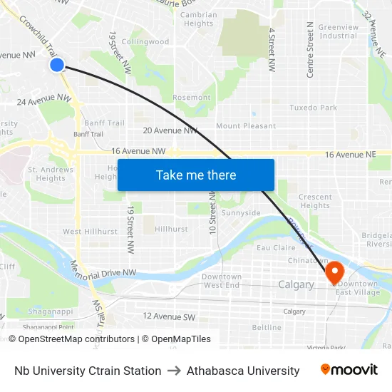 Nb University Ctrain Station to Athabasca University map