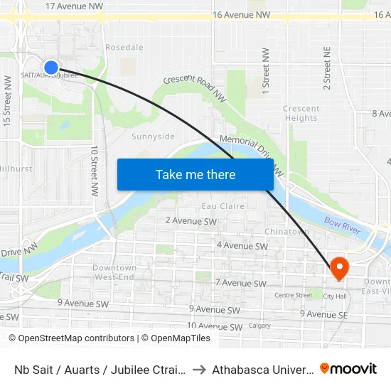 Nb Sait / Auarts / Jubilee Ctrain Stn to Athabasca University map