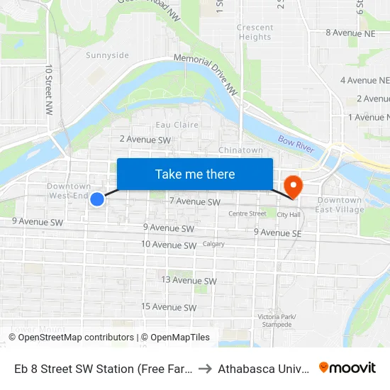 Eb 8 Street SW Station (Free Fare Zone) to Athabasca University map