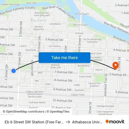 Eb 6 Street SW Station (Free Fare Zone) to Athabasca University map