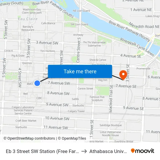 Eb 3 Street SW Station (Free Fare Zone) to Athabasca University map