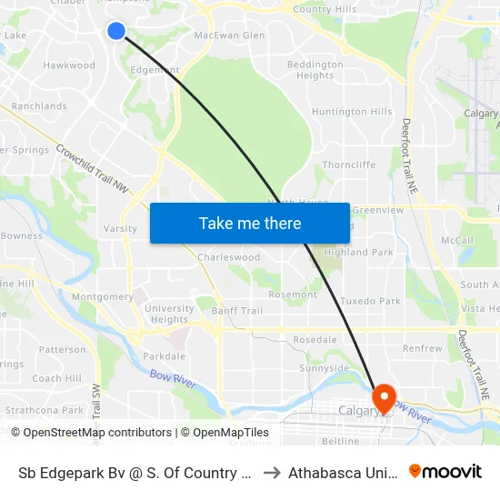 Sb Edgepark Bv @ S. Of Country Hills Bv NW to Athabasca University map