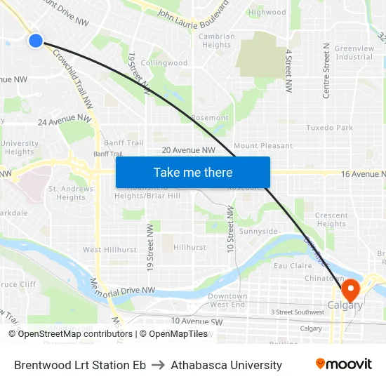 Brentwood Lrt Station Eb to Athabasca University map