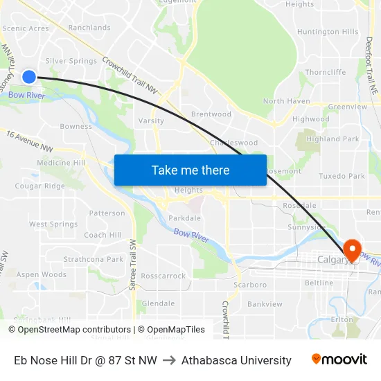 Eb Nose Hill Dr @ 87 St NW to Athabasca University map