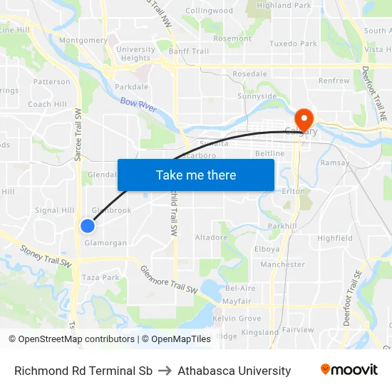 Richmond Rd Terminal Sb to Athabasca University map