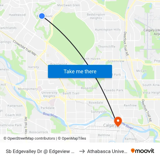 Sb  Edgevalley Dr @ Edgeview Dr NW to Athabasca University map