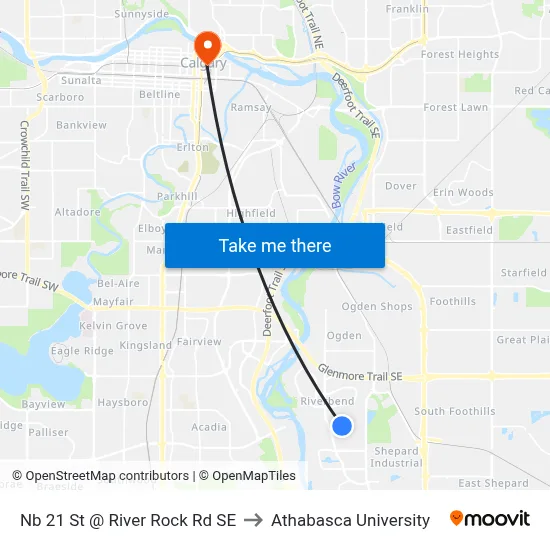 Nb 21 St @ River Rock Rd SE to Athabasca University map