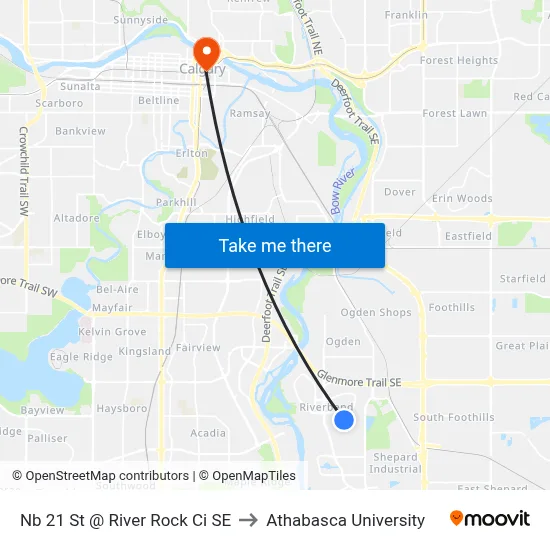 Nb 21 St @ River Rock Ci SE to Athabasca University map