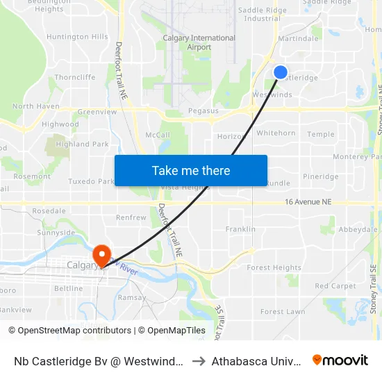 Nb Castleridge Bv @ Westwinds Dr NE to Athabasca University map