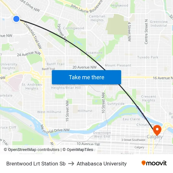 Brentwood Lrt Station Sb to Athabasca University map