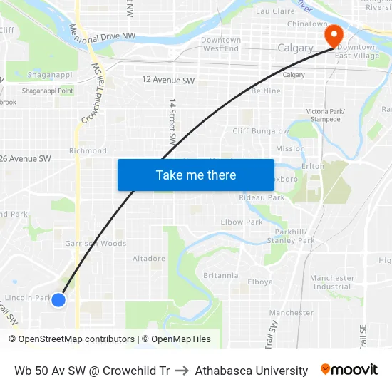 Wb 50 Av SW @ Crowchild Tr to Athabasca University map
