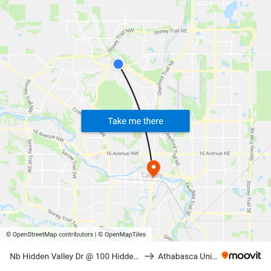 Nb Hidden Valley Dr @ 100 Hidden Vale Pl NW to Athabasca University map