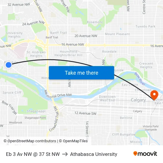 Eb 3 Av NW @ 37 St NW to Athabasca University map