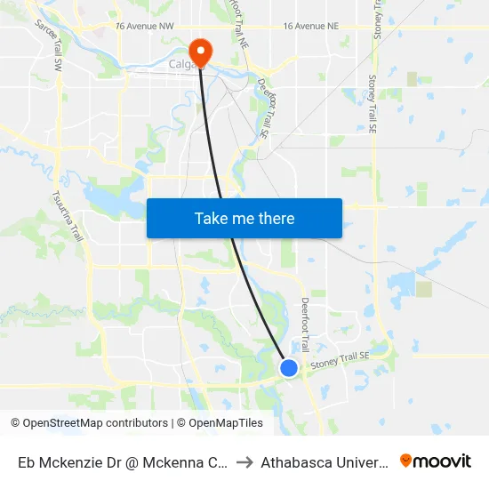 Eb Mckenzie Dr @ Mckenna Cr SE to Athabasca University map