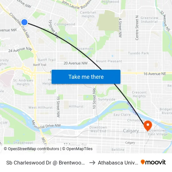 Sb Charleswood Dr @ Brentwood Mall NW to Athabasca University map