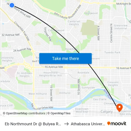 Eb Northmount Dr @ Bulyea Rd NW to Athabasca University map