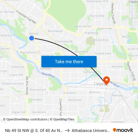 Nb 49 St NW @ S. Of 40 Av NW to Athabasca University map