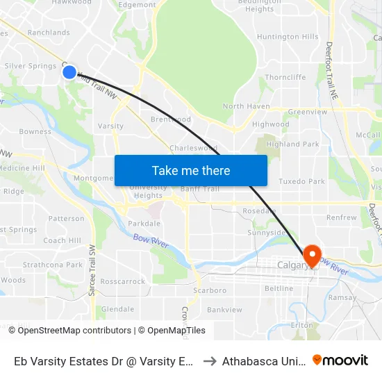 Eb Varsity Estates Dr @ Varsity Estates Pl NW to Athabasca University map