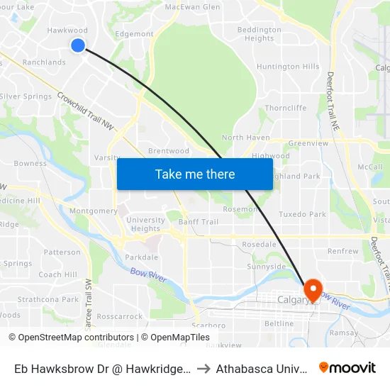 Eb Hawksbrow Dr @ Hawkridge Pl NW to Athabasca University map