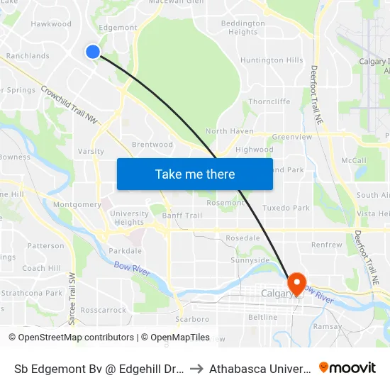 Sb Edgemont Bv @ Edgehill Dr NW to Athabasca University map